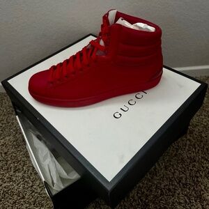 Gucci Interlocking GG High Top Sneakers (Red Leather) New